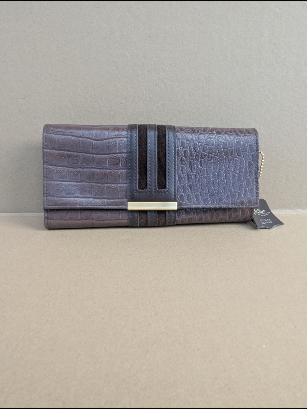 Vintage RaGar Genuine Leather Embossed Croc Suede Accent Continental Wallet